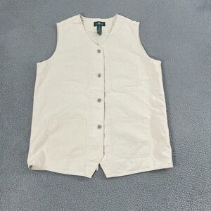 Vintage Hunt Club Vest Women 1X Cream Utility Cottage Button Sleeveless